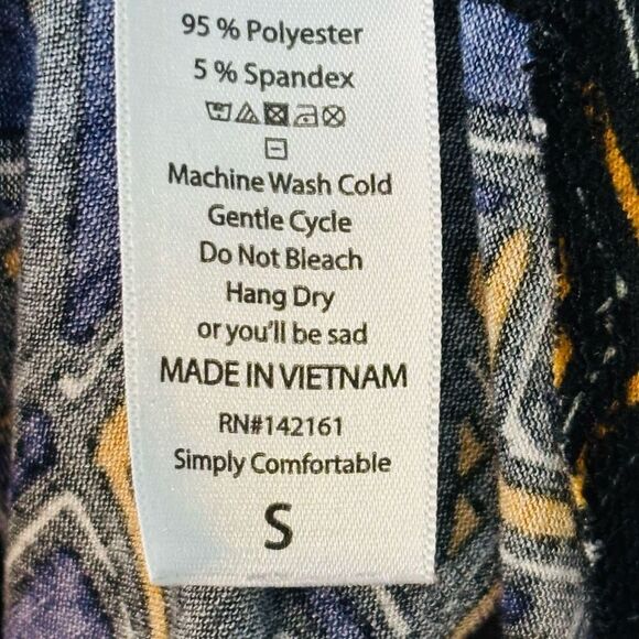 LuLaRoe S Carly Swing Dress Navy & Gold Geometric Print with Breast Pocket - Picture 10 of 10